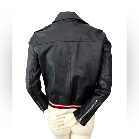 Blank NYC Jacket Vegan Black Leather Varsity Stripe Moto Motorcycle Women’s XS - Picture 2 of 8